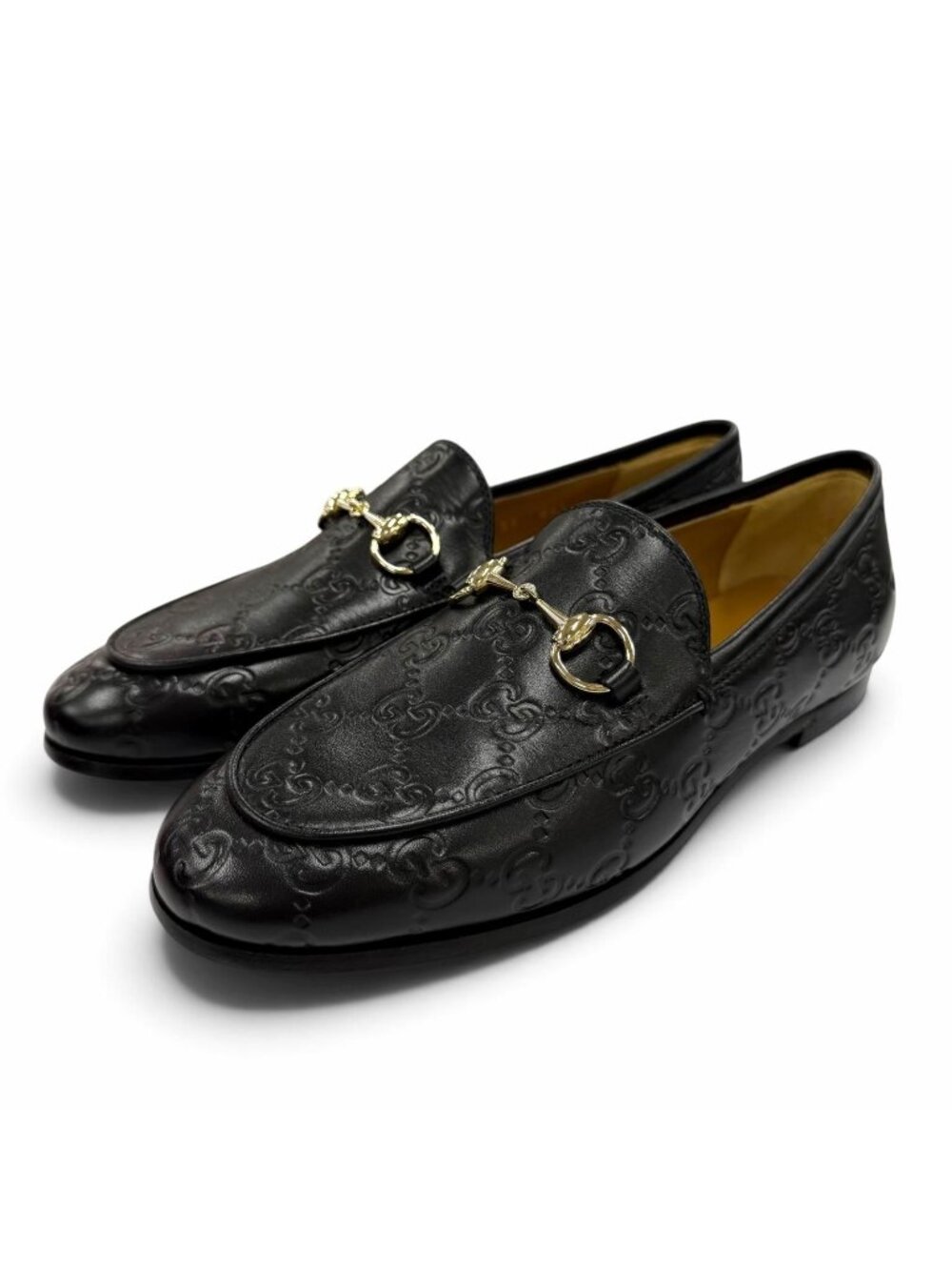 Gucci Jordaan Guccissima Horsebit Leather Loafers Black Gold